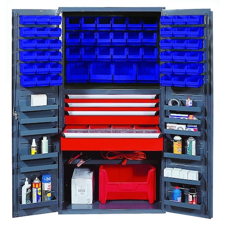 Quantum Storage Systems STORAGE CABINET W/58 BLUE BINS QSC-3672-4DBL