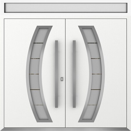 Vdomdoors Metal Double Doors Deux 6500 White Enamel Frosted Glass Top Transom Entry Modern Painted (W72xH96+1 DEUX6500DEXD-BEM-W72xH96+14-RH-O