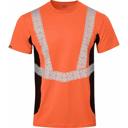 Ironwear Elastex Class 2 Hi Vis Reflective Elastex Moisture-Wicking Short Sleeve Safety Shirt, Orange, 4XL 7133-O-B-4XL