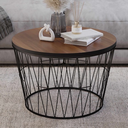 Lavish Home Round Coffee Table with Geometric Metal Base Small Modern Accent Furniture for Living Room 80-COFF-GEO-WAL