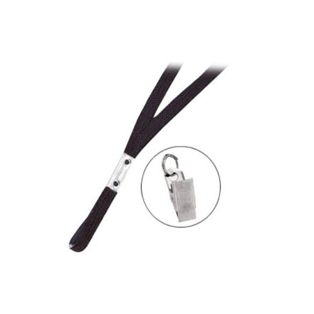 Brady LANYARD STANDARD, BLACK, 3/8in, FLAT WOVEN LANYARD W/NICKEL PLATED STEEL BULLDOG CLIP 2135-3551