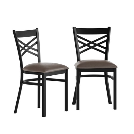 Flash Furniture HERCULES Black inX in Back Metal Restaurant Chair - Mocha Vinyl Seat, 2PK 2-XU-6FOBXBK-MCHV-GG