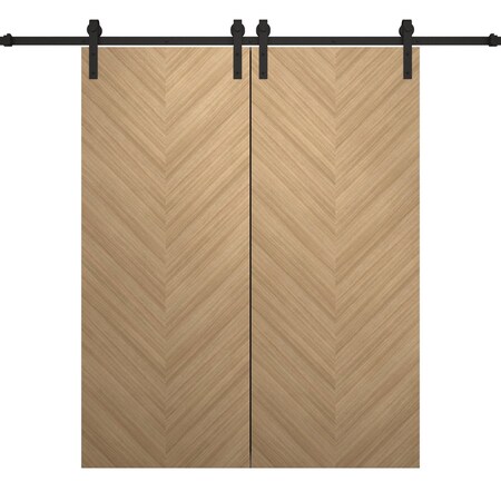 Sartodoors Modern Double Barn Door 36 x 96 inches, Ego 5005 Natural Oak, 13FT Rail Track Set, Solid Panel In EGO5005DB-SNA-3696