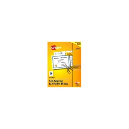 Avery Self-Adhesive Laminating Sheets, Laminating Pouch/Sheet Size: 9in W x 12in L, Glossy, 10PK 73603