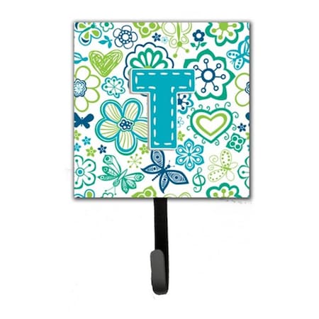 Carolines Treasures Letter T Flowers And Butterflies Teal Blue Leash and Key Holder CJ2006-TSH4