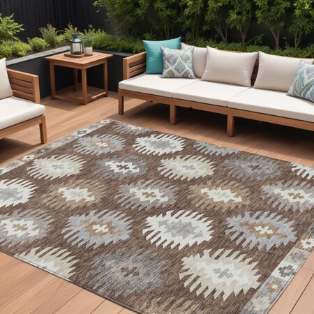 Homeroots 9' X 12' Brown Ivory And Taupe Southwestern Washable Indoor Outdoor Area Rug 615126