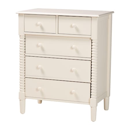 Baxton Studio Braith Farmhouse Ivory Spindle Wood 5-Drawer Chest 258-14247-ZORO