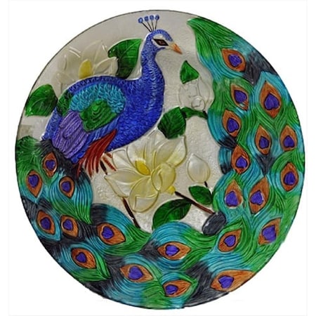 Continental Art Center 18 in. Peacock Glass Plate CAC2609500