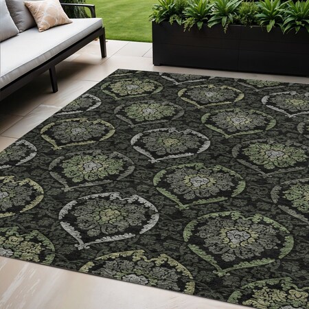 Homeroots 5' X 8' Green Gray And Charcoal Medallion Washable Indoor Outdoor Area Rug 587705