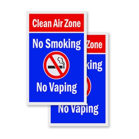 Signmission Clean Air Zone No Smoking No Vaping, Vinyl Decals Only 24 Inch x 36 Inch, Vinyl Decal, 2PK DSB-2436-2PACK-CleanAirZoneNoSmokingNoVa