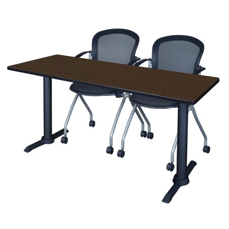 Regency Cain T-Base Training Seminar Table W/ 2 Cadence Stack Chairs, 60 in W, 24 in L, Neo Walnut MTRCT6024NW23BK
