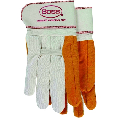 Boss Regular Grade Chore Glove w/Double Layer Palm, Cotton Back and Nap-Out Finish, Rubberized Safety Cuff 1BC28372