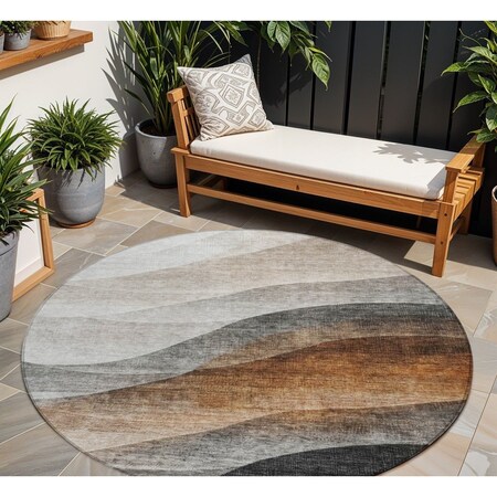 Homeroots 8' Khaki Black And Terra Cotta Round Abstract Washable Indoor Outdoor Area Rug 605827