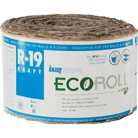 Knauf KR46TAK Kraft Faced Insulation, 75.06 sq-ft Coverage Area, 39.16 ft L, 23 in W, R-19 R-Value KR46E/TAK