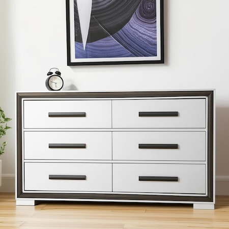 Homeroots 60" Gray And Black Wood Six Drawer Double Dresser 564667