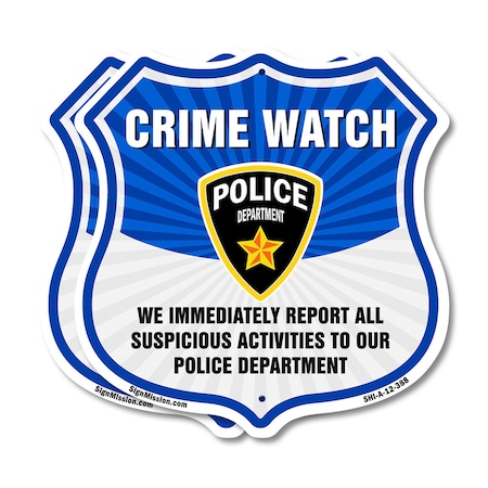 Signmission Neighborhood Crime Watch Shield Sign We, 12 inch X 12 inch, Aluminum Metal Sign, 2PK SHI-A-2PACK-12-388