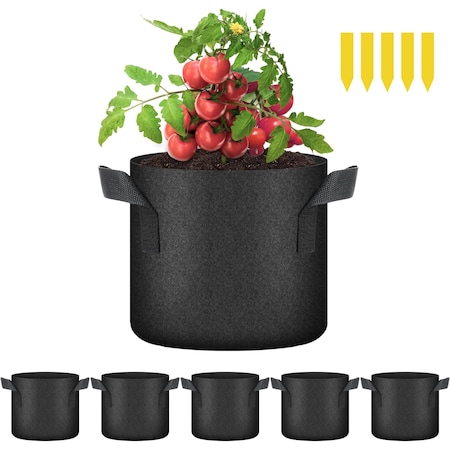 Ipower 2 Gallon Grow Bags, Garden Planting Nonwoven Fabric Pots with Reinforced Handle, 5PK GLGROWBAG2X5BLKV5