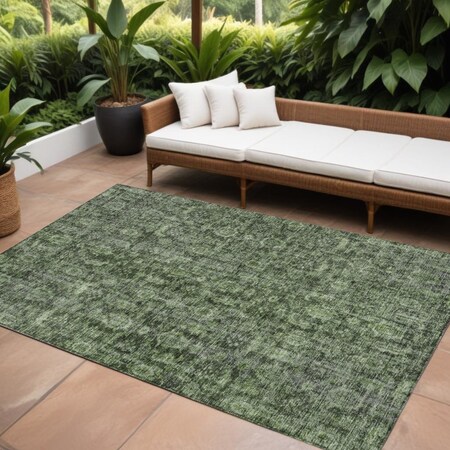 Homeroots 10' X 14' Artichoke Green And Black Damask Washable Indoor Outdoor Area Rug 605096