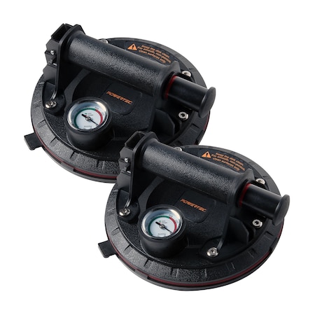 Powertec 8'' Heavy Duty Handheld Vacuum Suction Cups Lifter W/ Pressure Gauge & 286 lbs Load Capacity, 2PK 71883-P2N