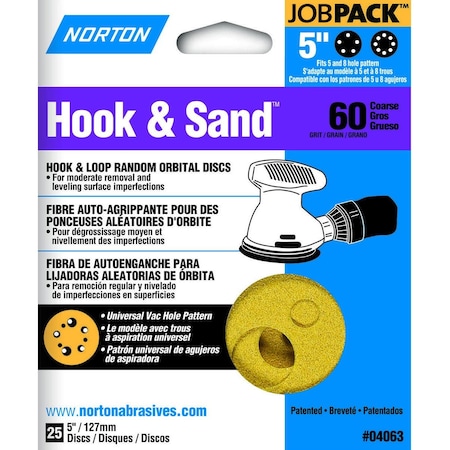 Norton Co SANDING DISC H/L 5IN 60GRIT, 25PK 04063