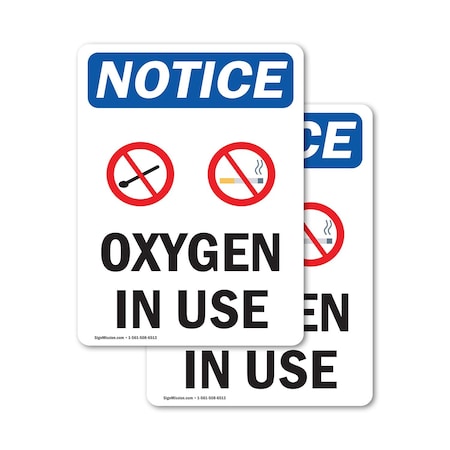 Signmission Oxygen In Use Sign With Symbol, 7 in W x Rectangle, Vinyl Decal OS-2PACK-NS-D-710-V-17100