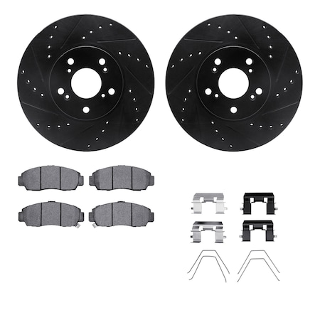 Dynamic Friction Co DFC Rotors-Drilled & Slotted-Black w/ 5000 Advanced Brake Pads Incl Hdw 8512-59066