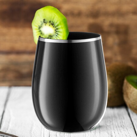 Smarty Had A Party 12 oz. Black with Silver Elegant Stemless Plastic Wine Glasses (64 Glasses), 64PK 3712-BK-S-CASE