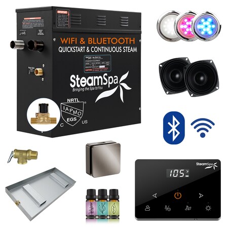 Steamspa 4.5KW Steam Bath Generator, Fully Wireless Remote, BLUETOOTH, WIFI, Auto Drain, Brushed Nickel BKWS450BN-A