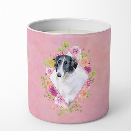 Carolines Treasures 10 oz Borzoi Pink Flowers Decorative Soy Candle CK4122CDL