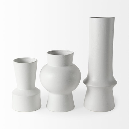 Homeroots 9" White Abstract Cylinder Ceramic Table Vase 397592