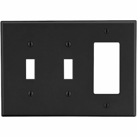 Hubbell Wiring Device-Kellems Wallplate, Mid-Size 3-Gang, 2) Toggle 1) Decorator, Black PJ226BK