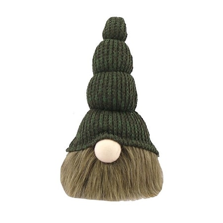 Homeroots 14" Green Chunky Knit Hat Fabric Sitting Gnome Sculpture 483532