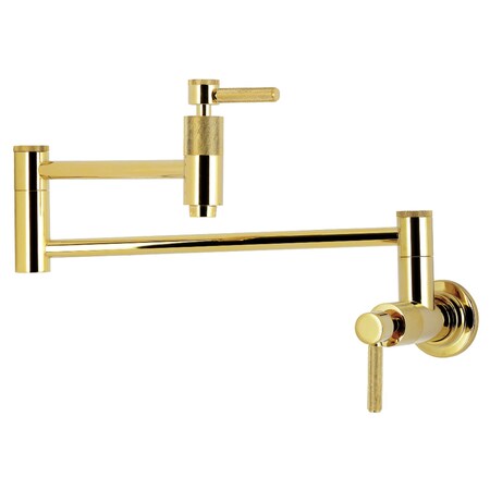 Kingston Brass Wall Mount Pot Filler Faucet with Knurled Handle, Polished Brass KS8102KNL