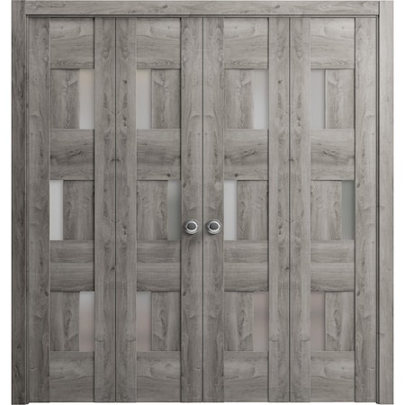 Vdomdoors Sliding Closet Double Bi-fold Doors Grey Solid Core Modern Interior SETE6933DBF-NEB-72 x 80 (4* 18x80)