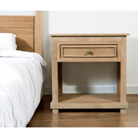 Homeroots 28" Beige Solid Wood Distressed One Drawer Nightstand 555412