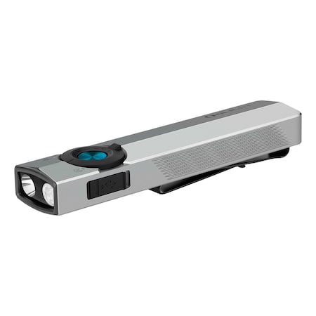 Olight 1500 Lumen Rechargeable EDC Flashlight w/UV Light and Green Laser, Dual Tone Silver Graphite ArkPro
