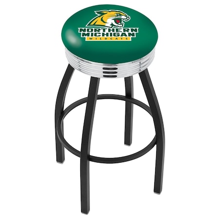 Holland Bar Stool Co 30" Blk Wrinkle Northern Michigan Swivel Bar Stool, Chrome Ring L8B3C30NorMic