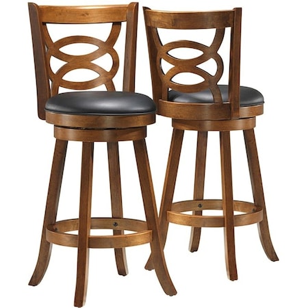 Monarch Specialties Bar Stool, Set Of 2, Swivel, Bar Height, Wood, Pu Leather Look, Brown, Black, Transitional I 1251