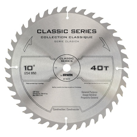 Irwin 10", 40-Teeth Circular Saw Blade, Carbide Tip 15270