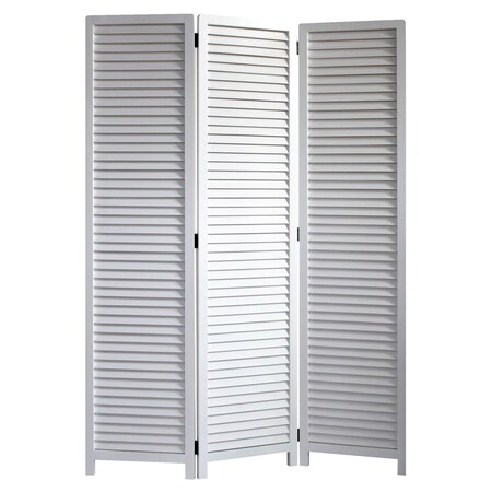 Homeroots 67" White Solid Wood Folding Three Panel Screen Room Divider 415077
