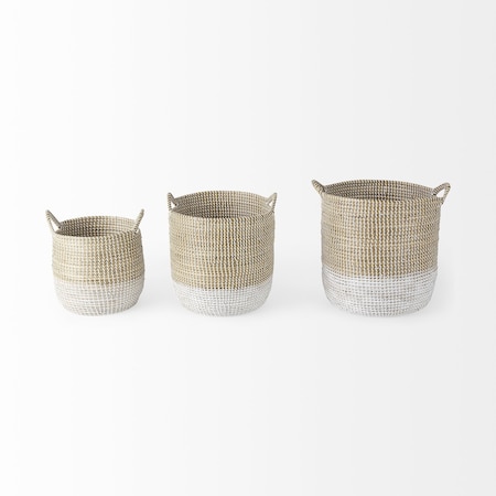 Homeroots Set of Three Beige And White Wicker Desk Organizer, 3PK 392165