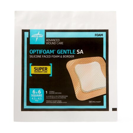 Medline Optifoam Gentle Silicone-Faced Foam Dressing in Educational Packaging, 6in x 6in (15.2 x 15.2 cm) MSC2166EPH