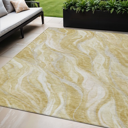 Homeroots 5' X 8' Gold Beige And Ivory Abstract Washable Indoor Outdoor Area Rug 582987