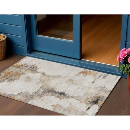 Homeroots 3' X 5' Beige Ivory And Taupe Abstract Washable Indoor Outdoor Area Rug 582656