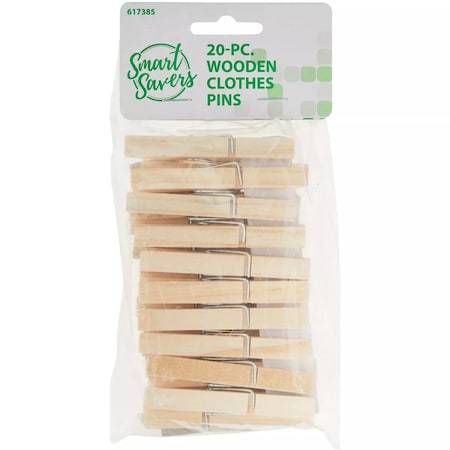 Smart Savers Spring Wood Clothespins, 20PK HH001-20