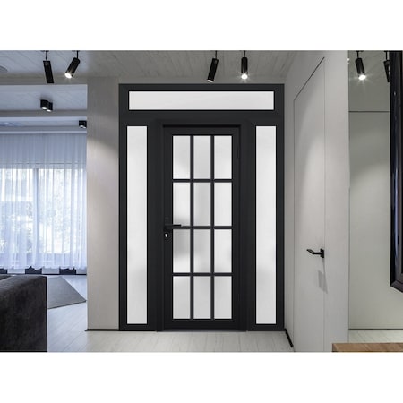 Vdomdoors Front Exterior Prehung FiberGlass Door Frosted Glass / Manux 8312 Matte Black / Transom Window / Of MANUX8312EXD-BLK-W36 x H80+14-LH