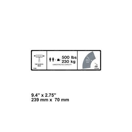 Jlg REPLACEMENT DECAL, 500 LBS. MAX CAP 1701645