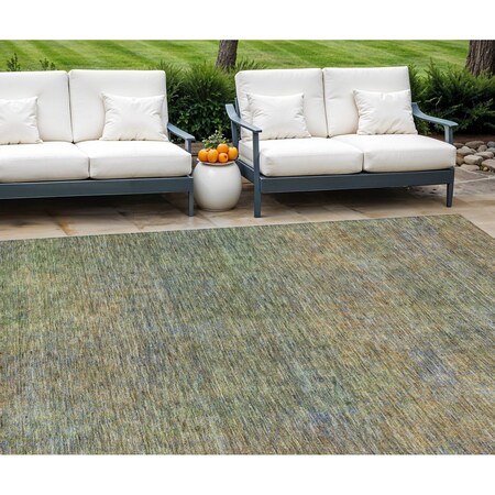 Homeroots 8' X 10' Green Gold And Charcoal Abstract Washable Indoor Outdoor Area Rug 588921