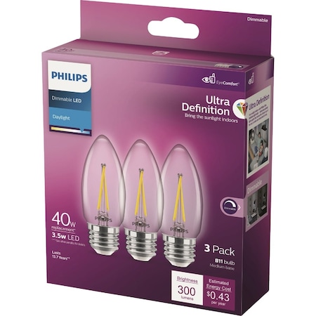 Signify Ultra Definition 40W Equivalent Daylight B11 Medium LED Decorative Light Bulb, 3PK 588566