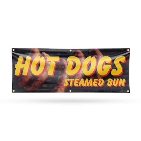Signmission Hot Dogs Steamed Bun, 24 Inch x 72 Inch, Vinyl Banner B-72-30700